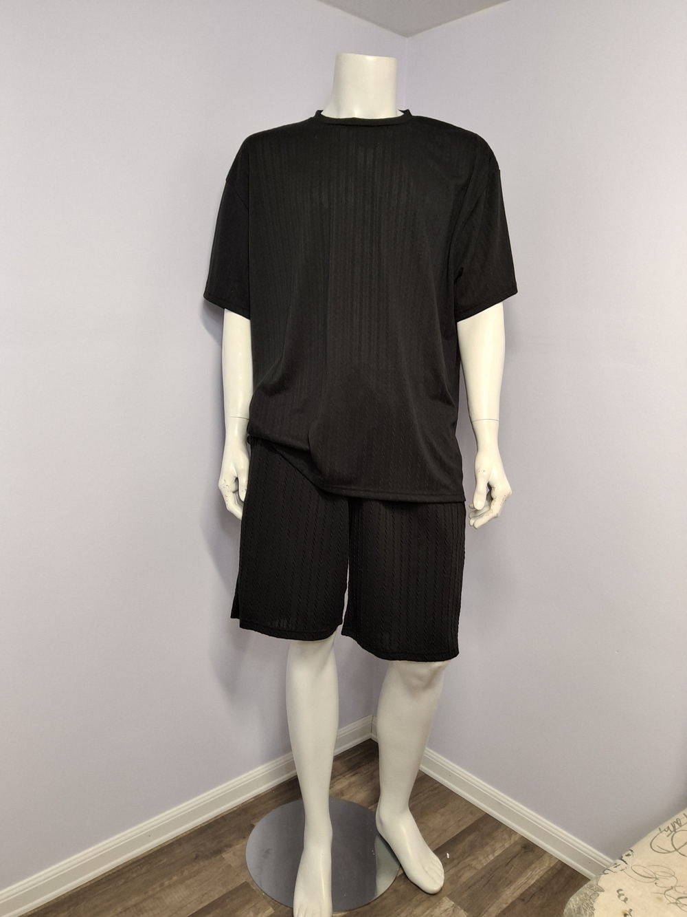 Men's Black 2-piece Polyester knit set crew neck tee & drawstrings shorts XXL